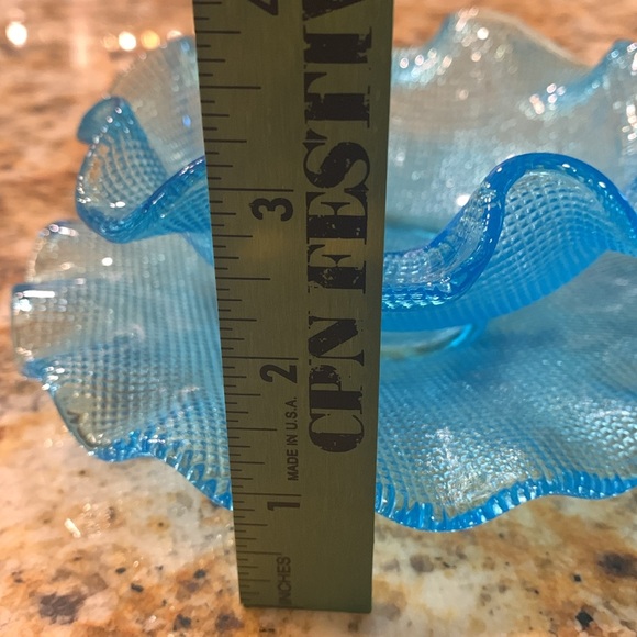 Vintage Italian Colony Glass Ruffled Edge Waffle Bowl & Plate Set Aqua Blue - Picture 11 of 12